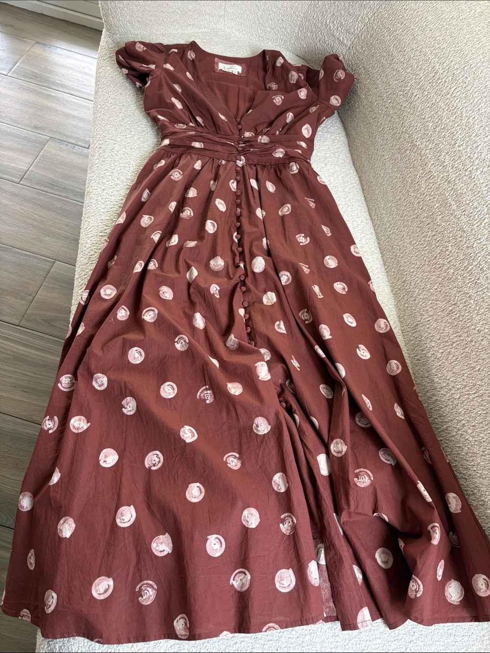 Anthropologie Rust Maxi Dress with Blush Dot Print